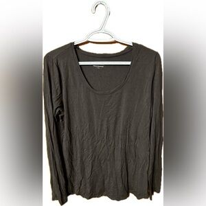Denver Hayes Olive Green Rayon Relaxed Long Sleeve Tee